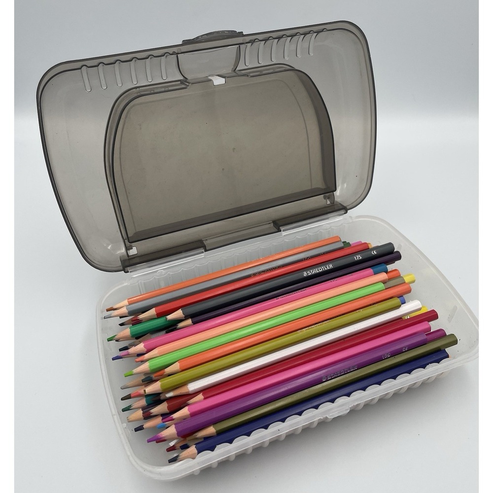 Lot Of 71 Staedtler Colored Pencils W/ Pen & Gear Double Decker Plastic Case Art - Picture 6 of 9